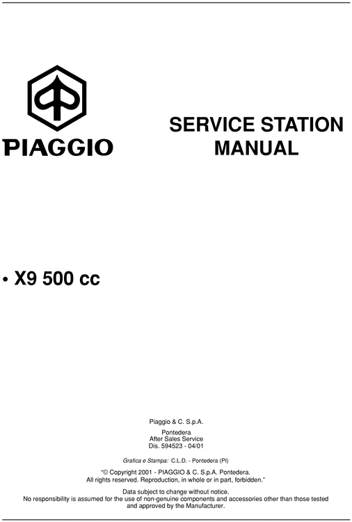 Product picture 2002 Piaggio X9 500cc Service Station Manual Download
